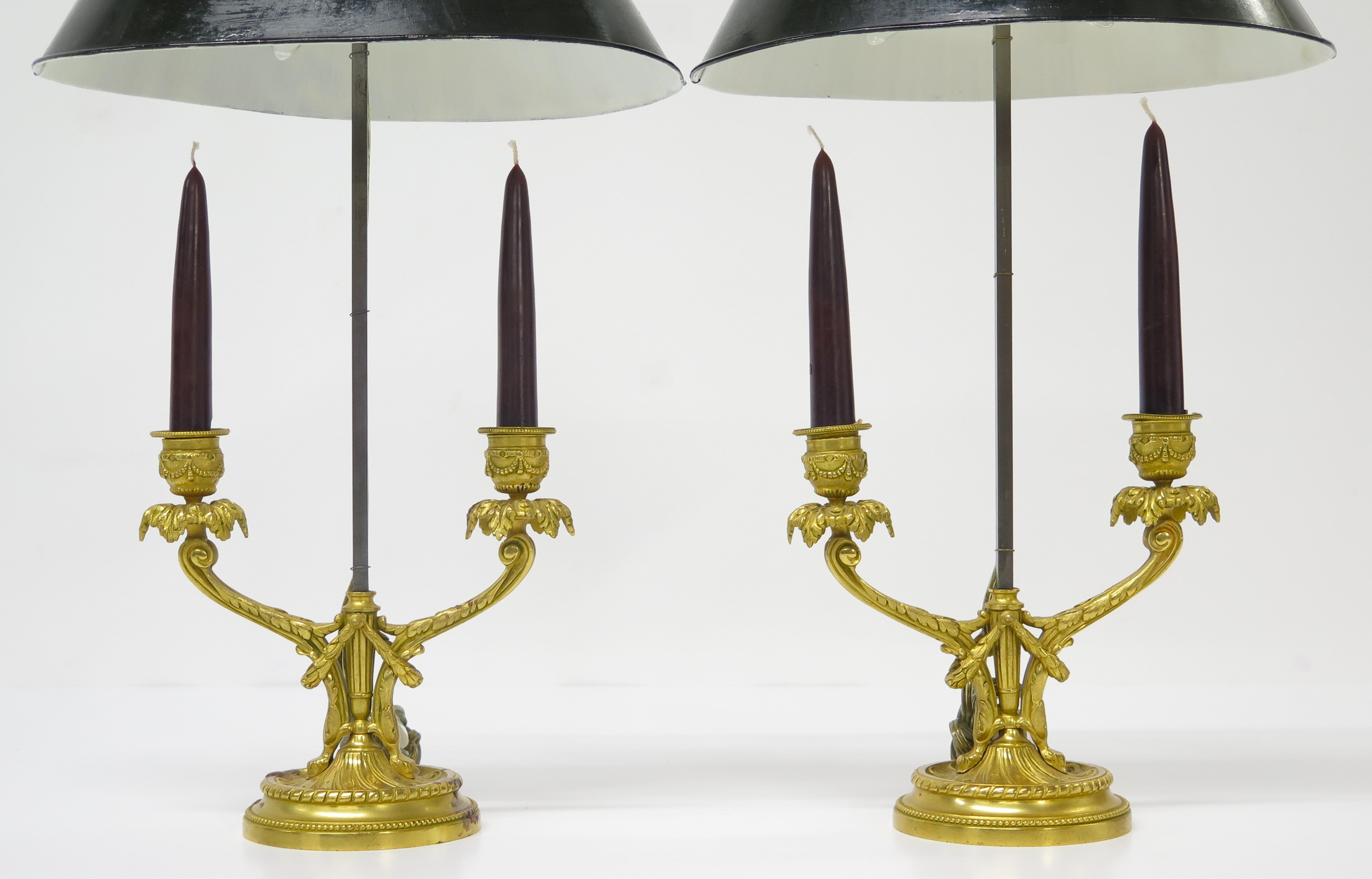 A Pair of Louis XV Style Ormolu Two-Light Bouillotte Lamps