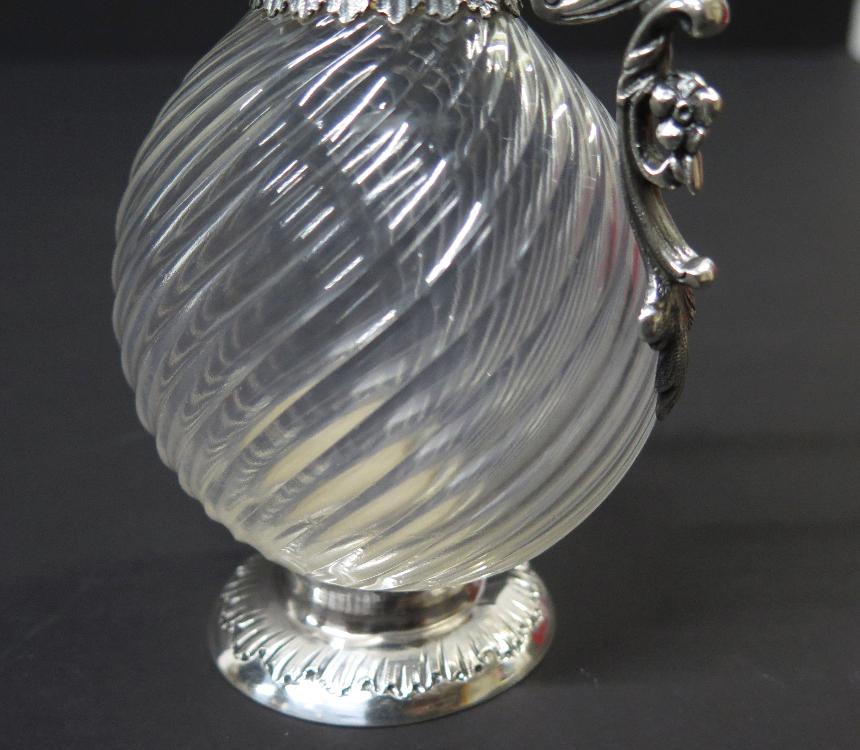Antique French Sterling Silver Cut Crystal Claret Jug, Ewer