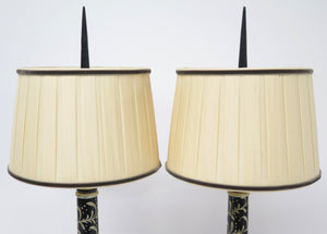 Pair of Black and White Painted Wooden Column Table Lamps