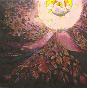 Oil on Board "Black Flight of the Cosmic Trigeskiss Leaves"