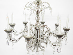 Italian Baroque Style Iron, Cut And Beaded Glass Eight Light Chandelier