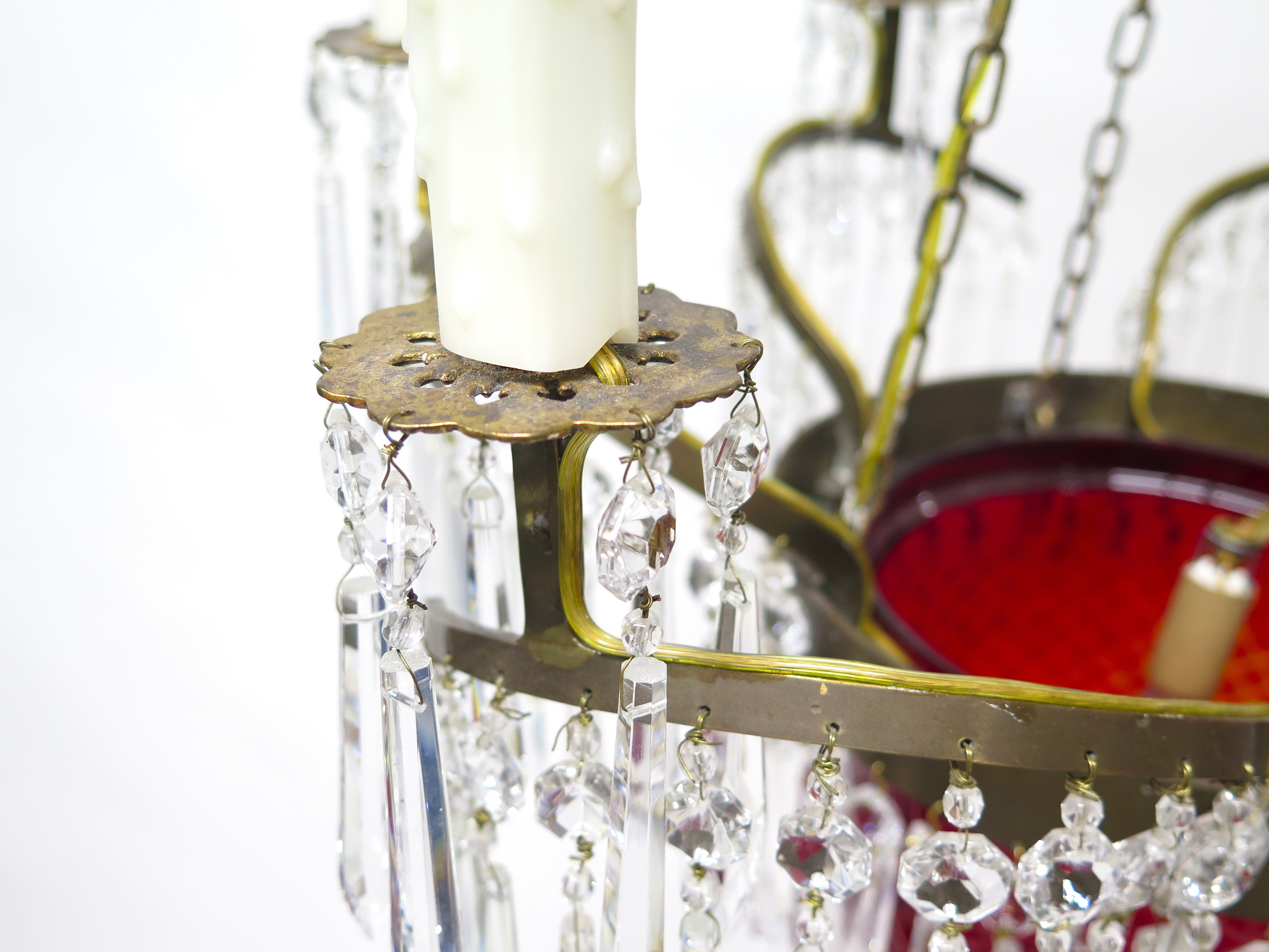 Russian Crystal and Cranberry Glass Hurricane Chandelier