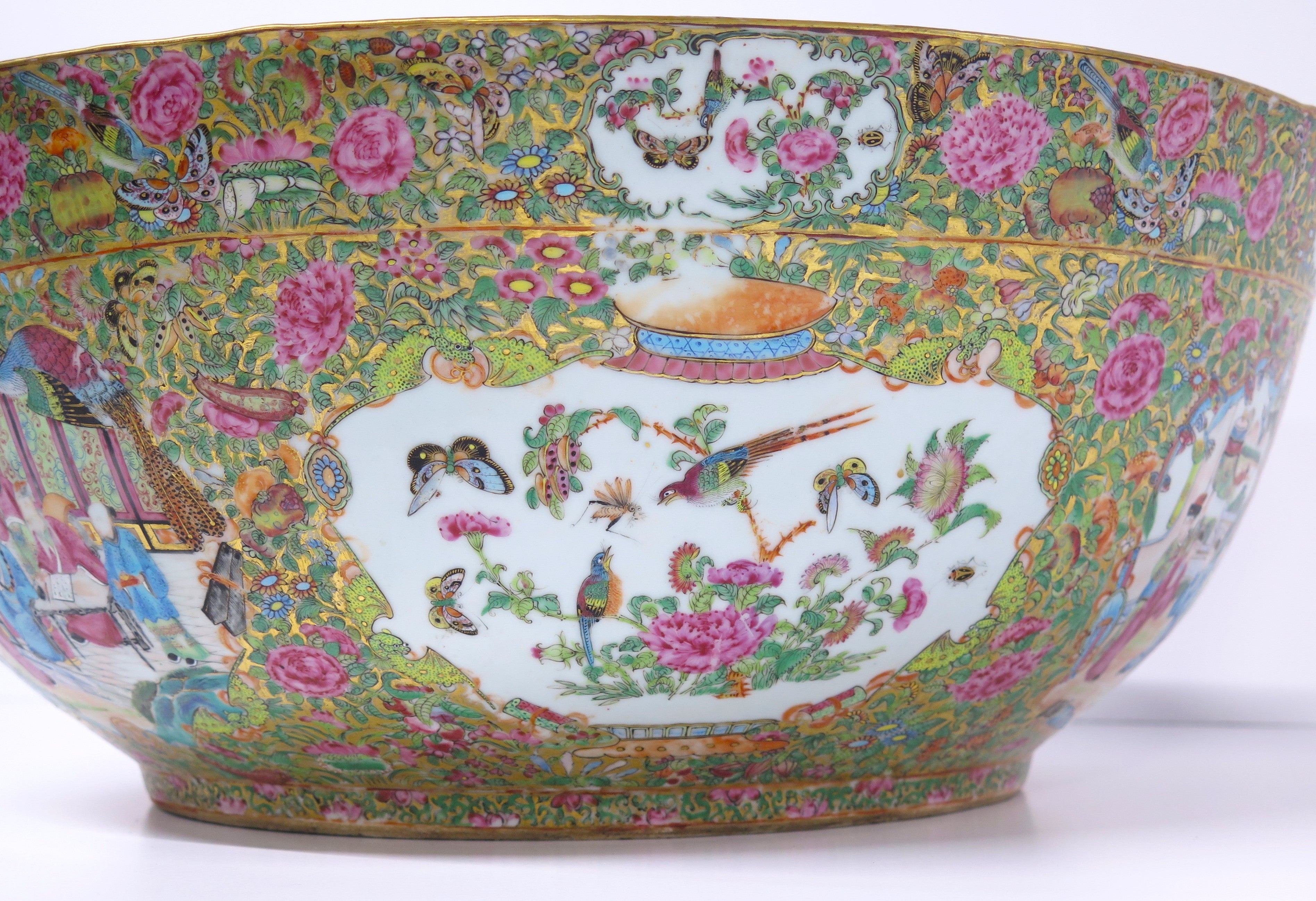 A Monumental (23.25" Diameter) Chinese Export Rose Medallion Punch Bowl