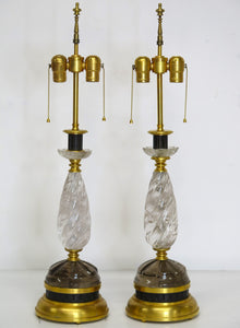 Pair of Gilt Metal and Rock Crystal Lamp Bases