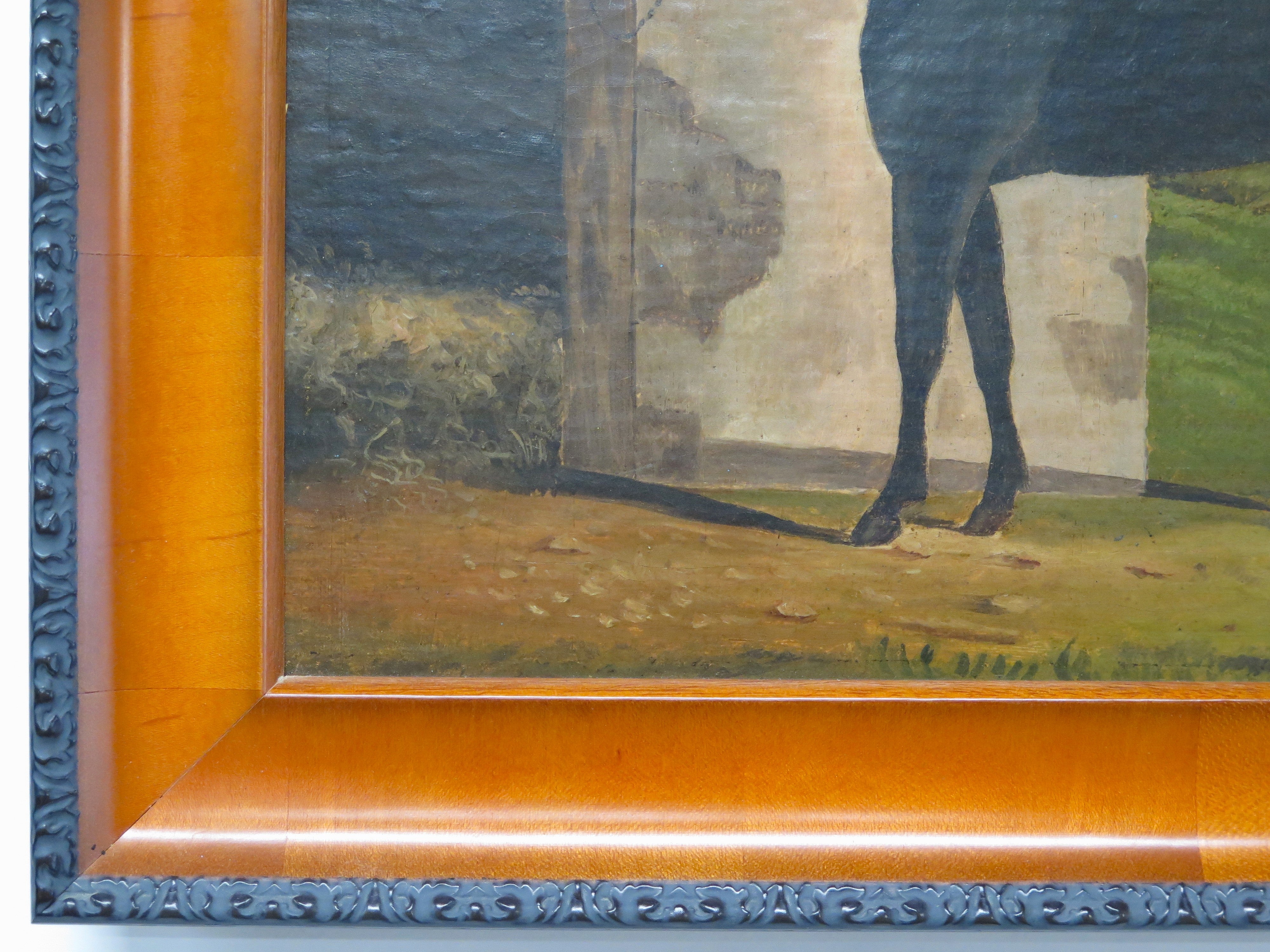 A Nicely Painted English School Oil on Canvas of a Black Horse in a Landscape