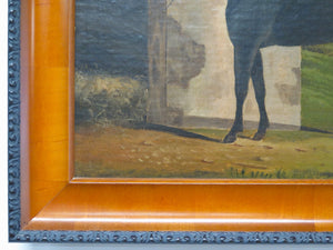 A Nicely Painted English School Oil on Canvas of a Black Horse in a Landscape