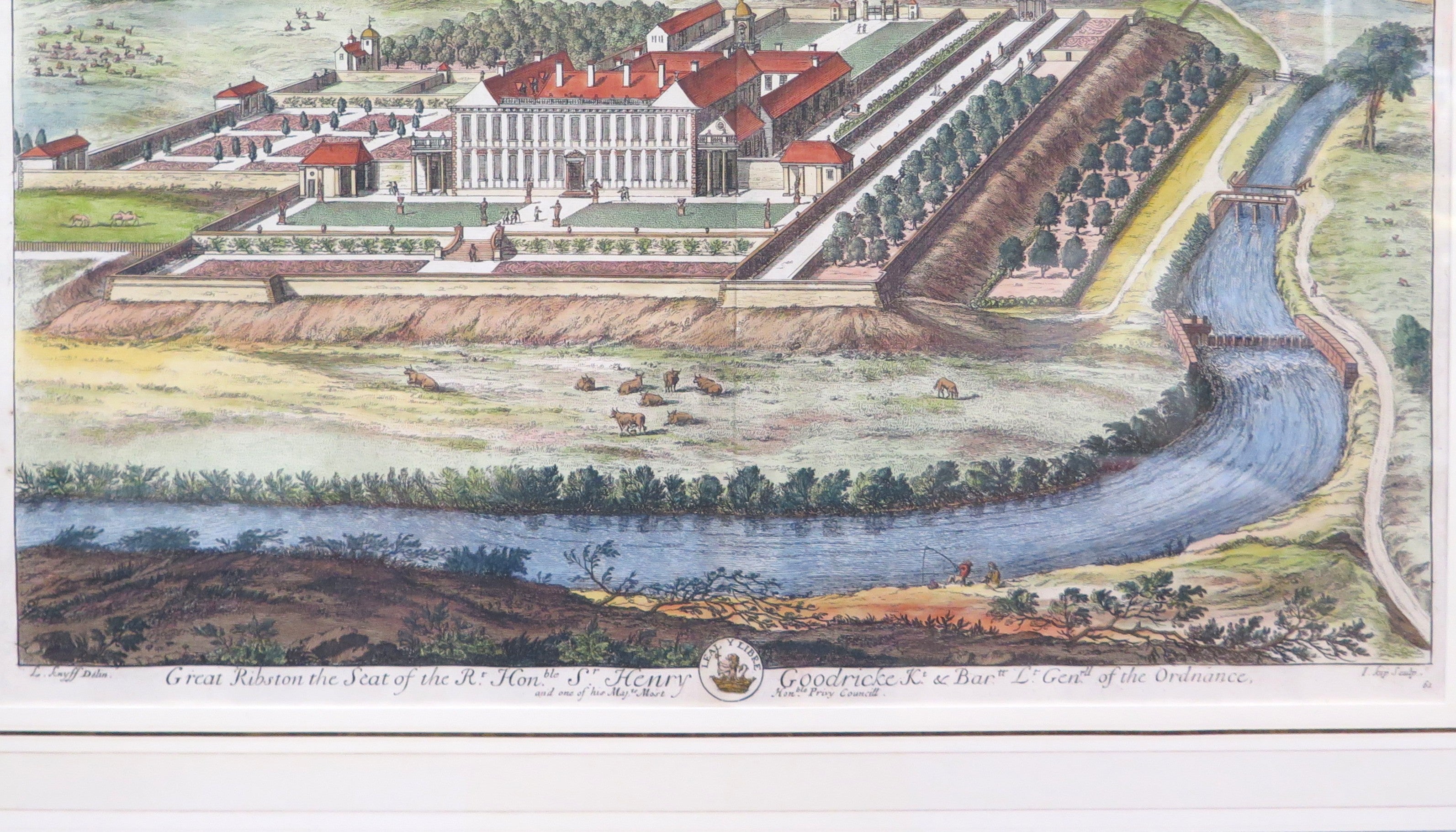 Bird's Eye View of Great Ribston (Ribston Hall) Colored Copper Plate E ...