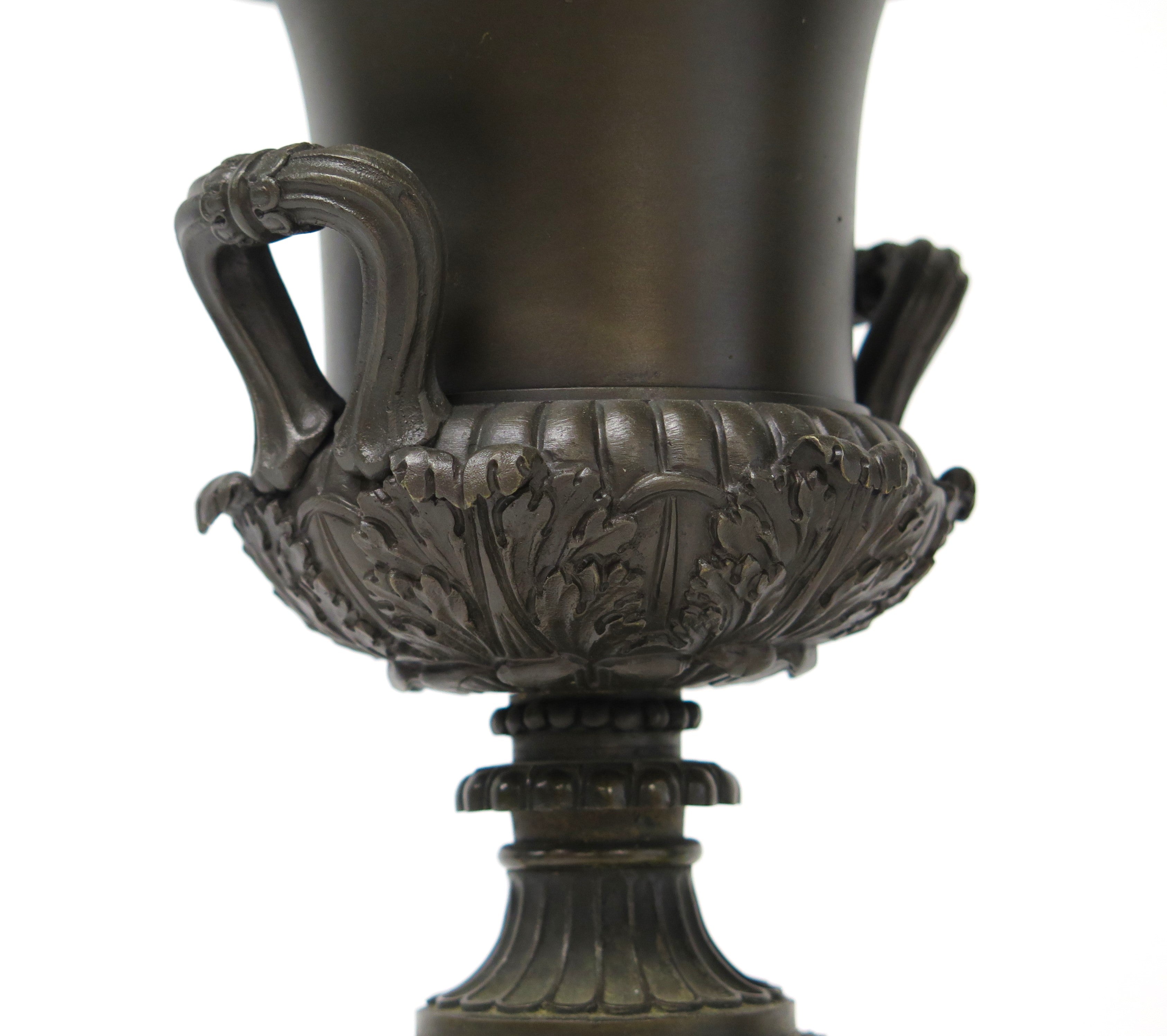 A Pair of French Restoration Patinated Bronze and Siena Marble Vases