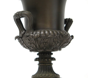 A Pair of French Restoration Patinated Bronze and Siena Marble Vases