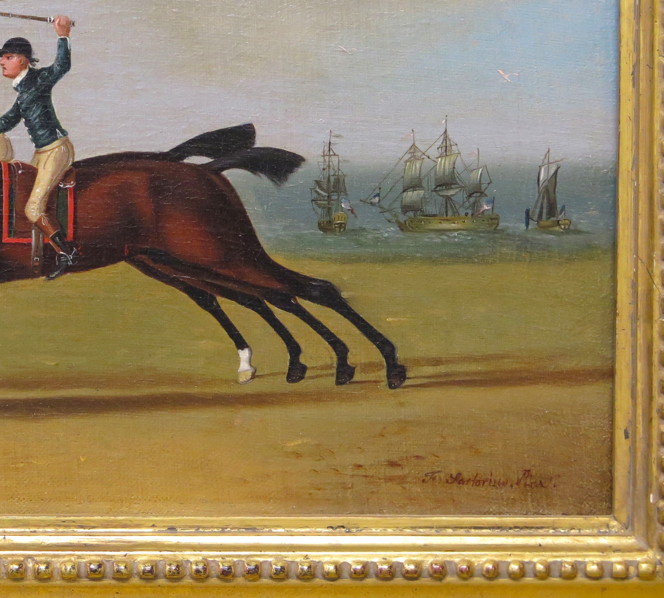 Late Georgian Oil on Canvas Horses with Jockeys
