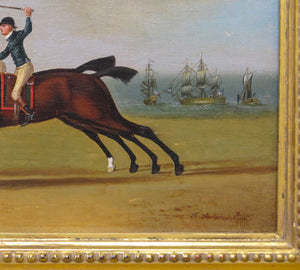 Late Georgian Oil on Canvas Horses with Jockeys