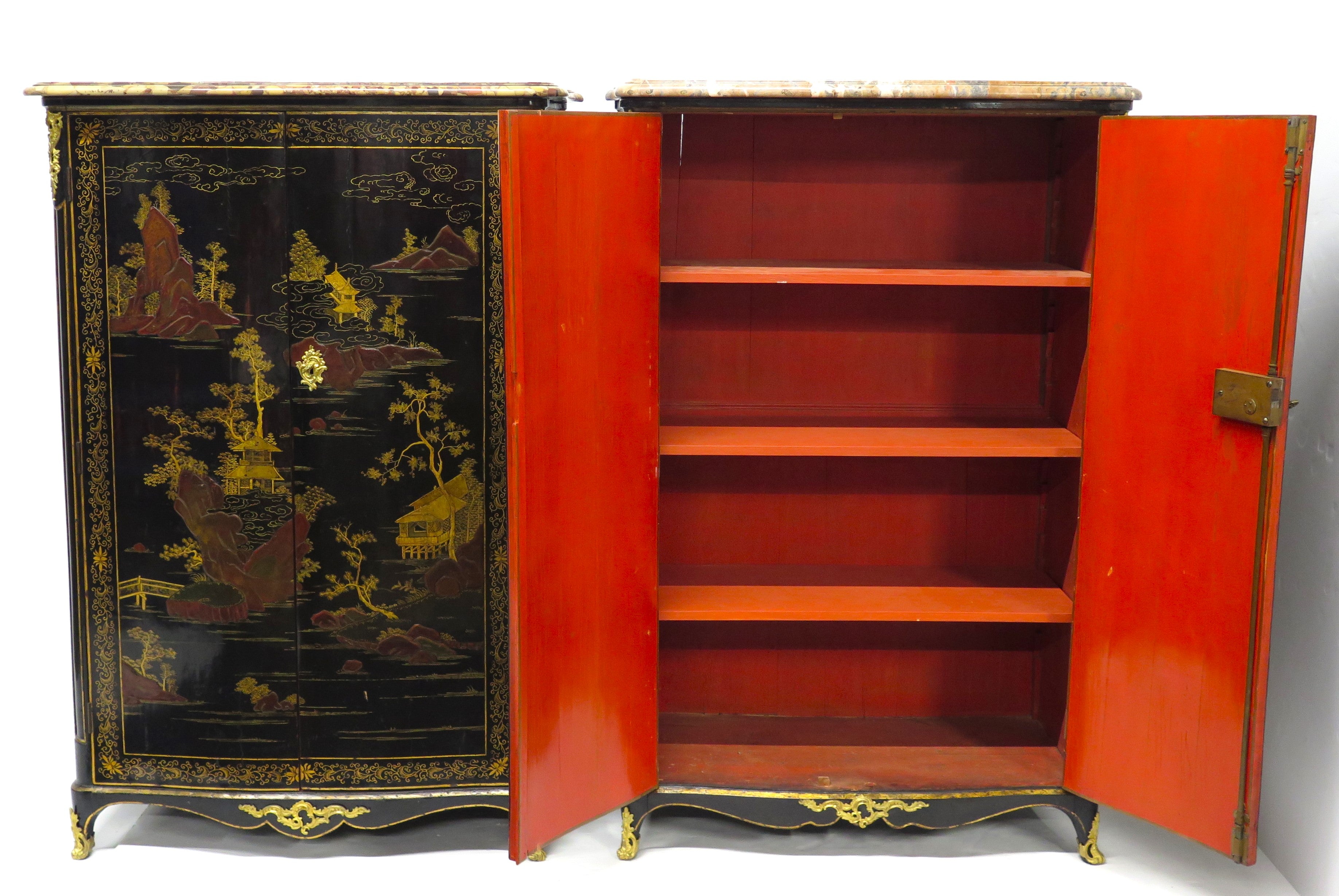 Pair of Louis XV Ormolu-Mounted Black Lacquer Cabinets by Jacques Dubois, Circa 1750