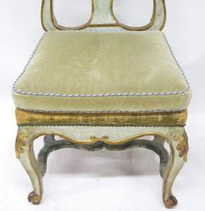 A Pair of 18th Century Paint and Parcel Gilt Italian Side Chairs