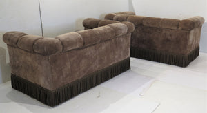 Pair of Mid-Century Suede Chesterfield Sofas by Dunbar