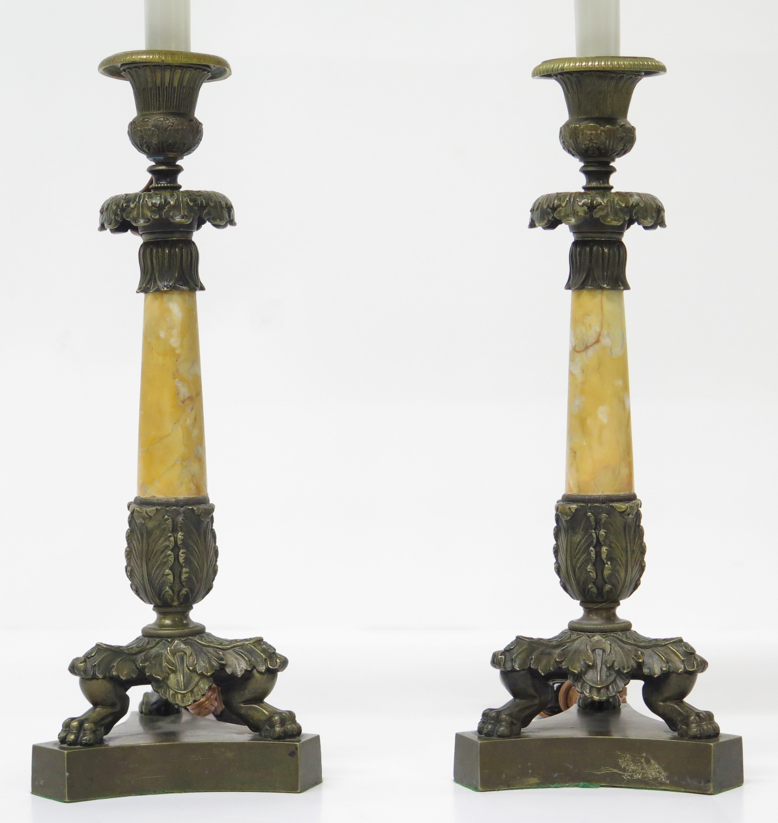Pair of Charles X Patinated Bronze Lamps