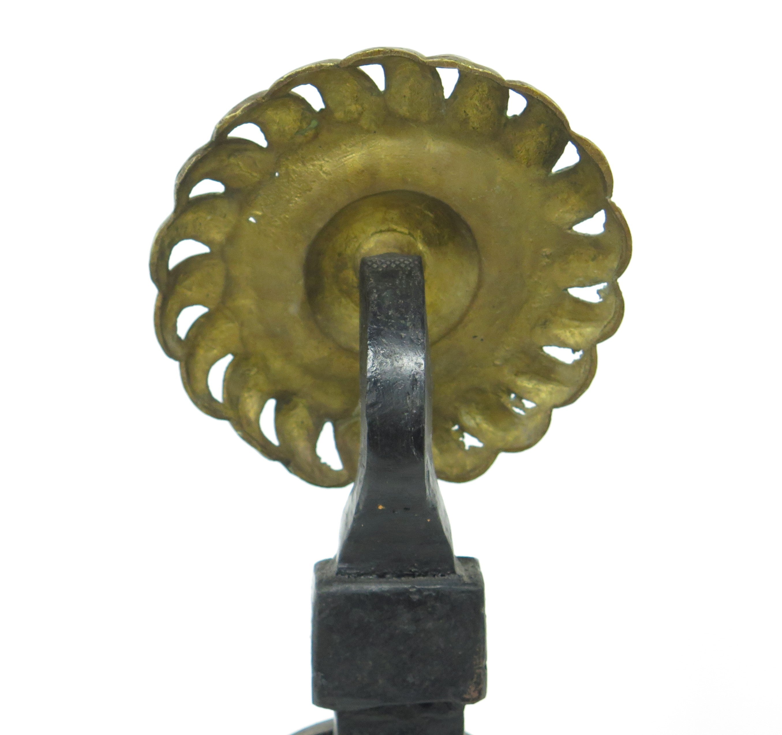 English Turn of the Century Brass and Iron Sunflower Andirons