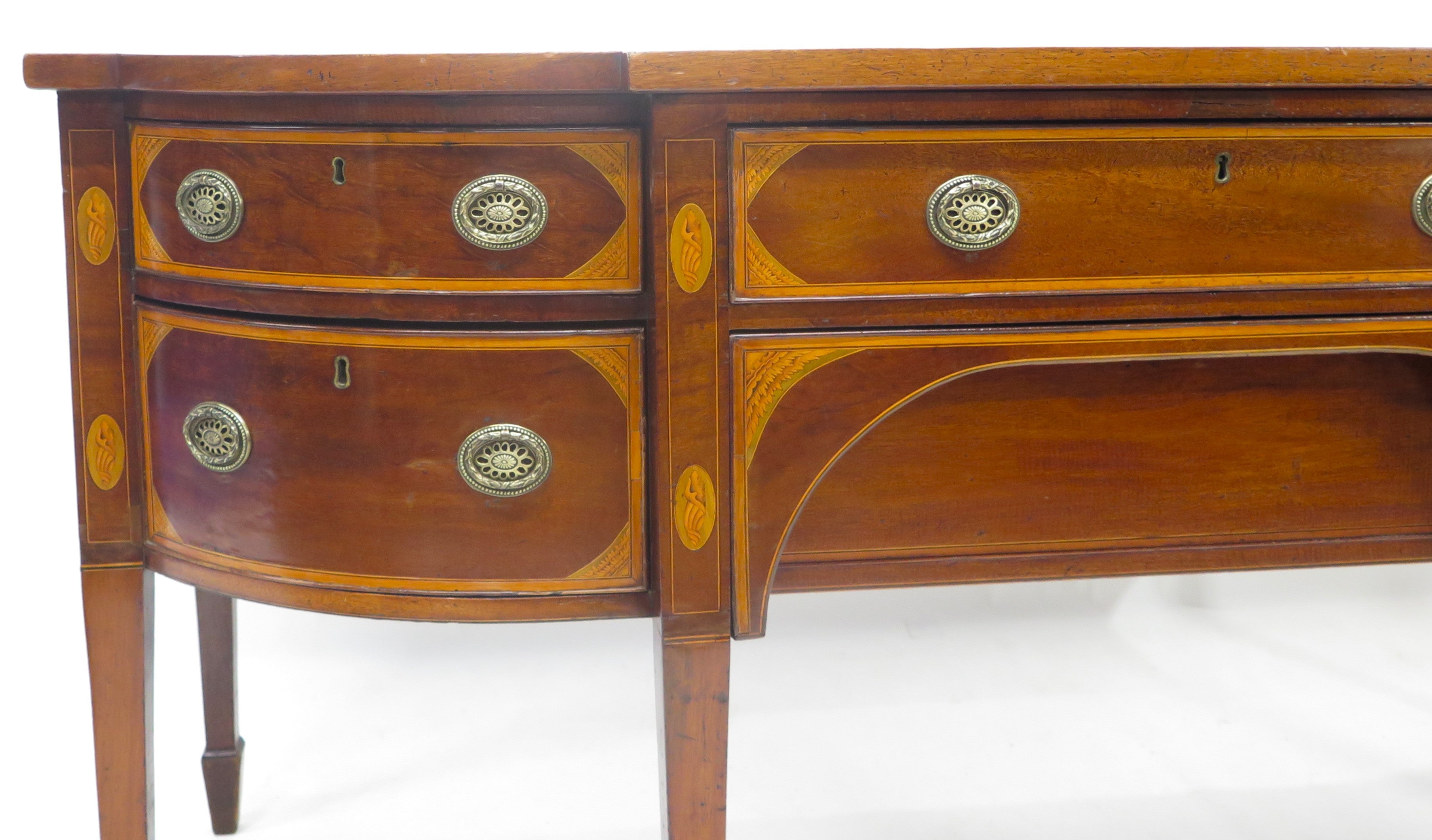 A Very Fine Mahogany, Satinwood and Harewood Stepped Bow Front Sideboard