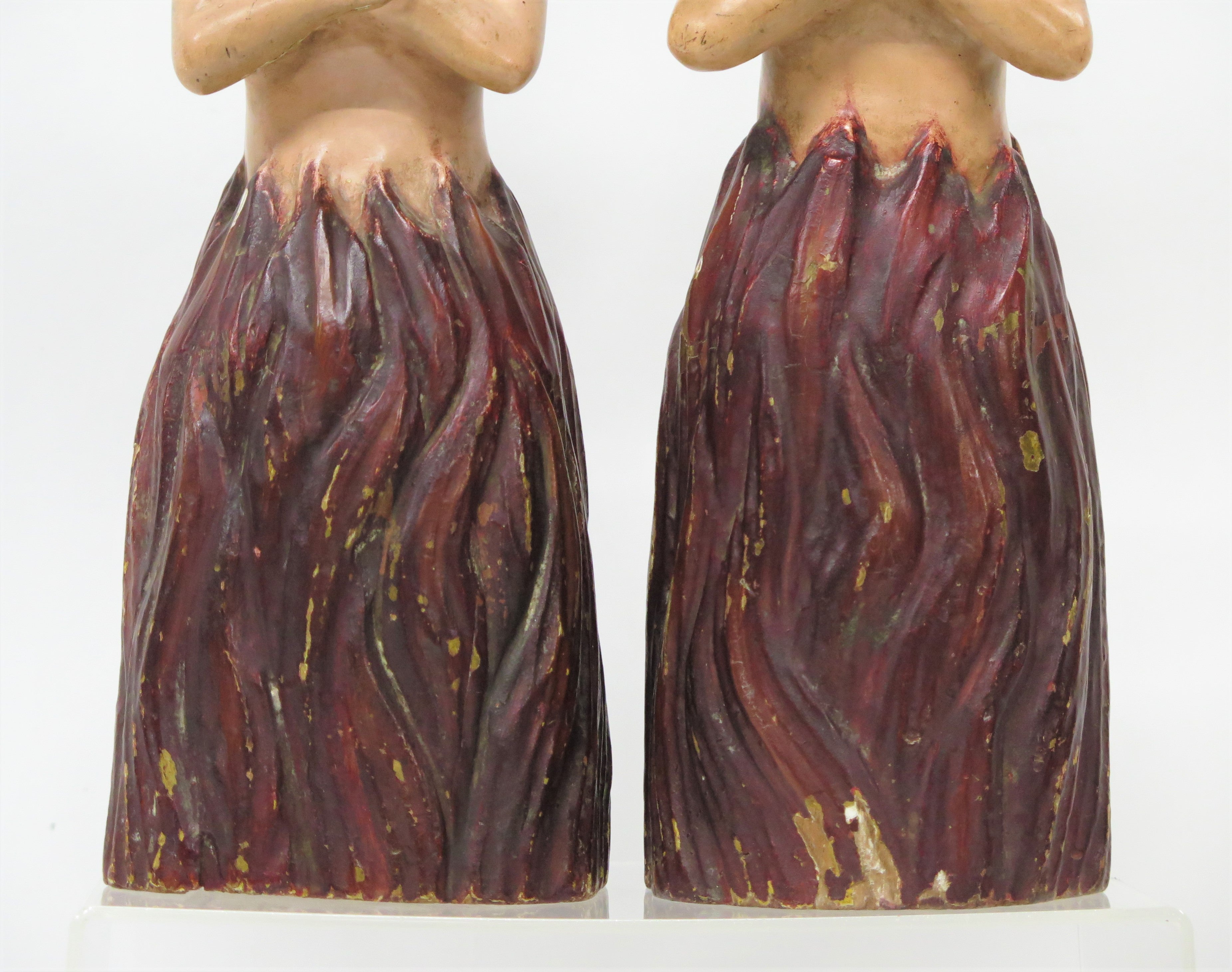 Pair of Anime Sola or Lonely Souls Carved and Polychromed Figures