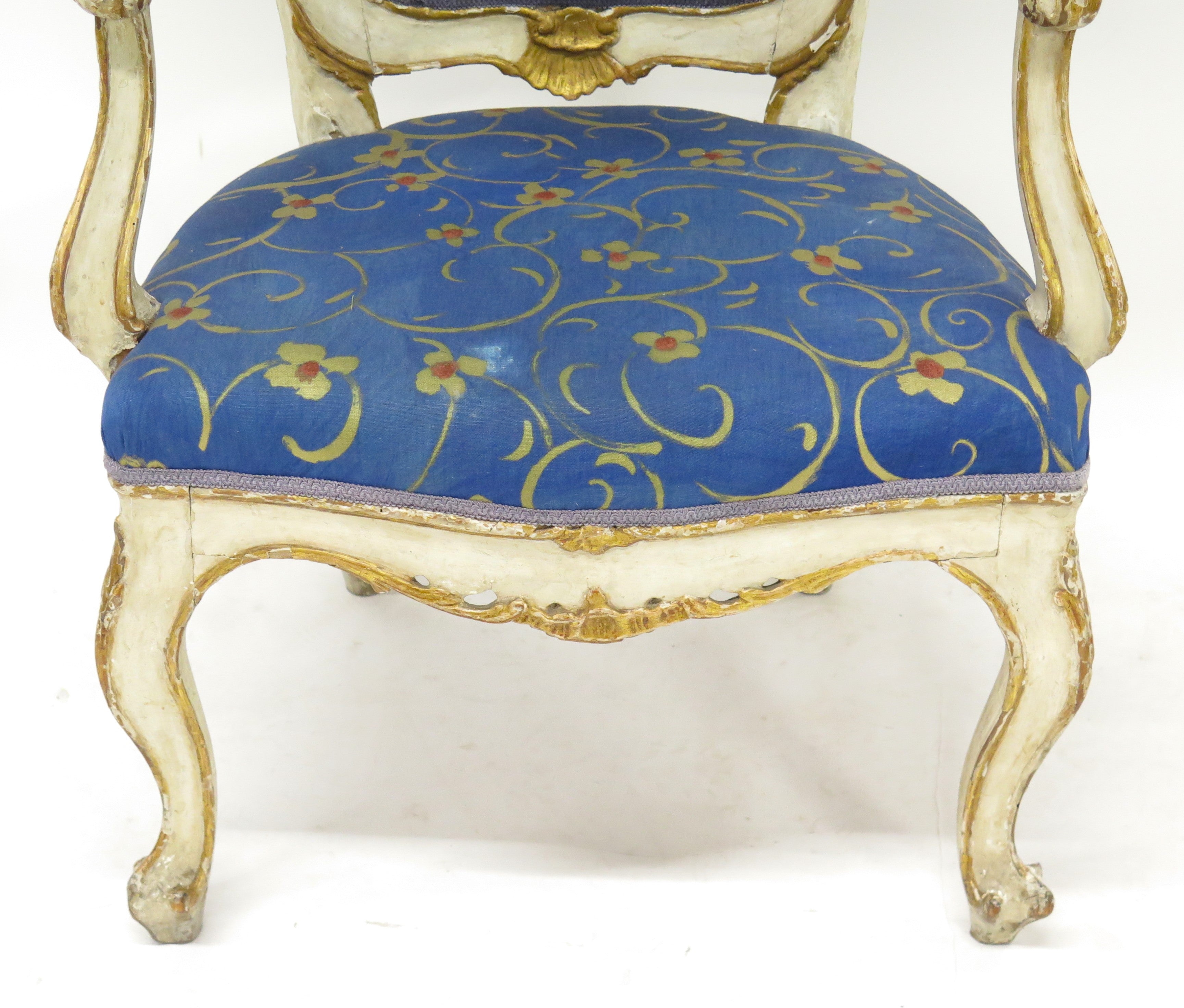 A 19th Century Venetian Painted and Parcel Gilt Arm Chair in the Rococo Style