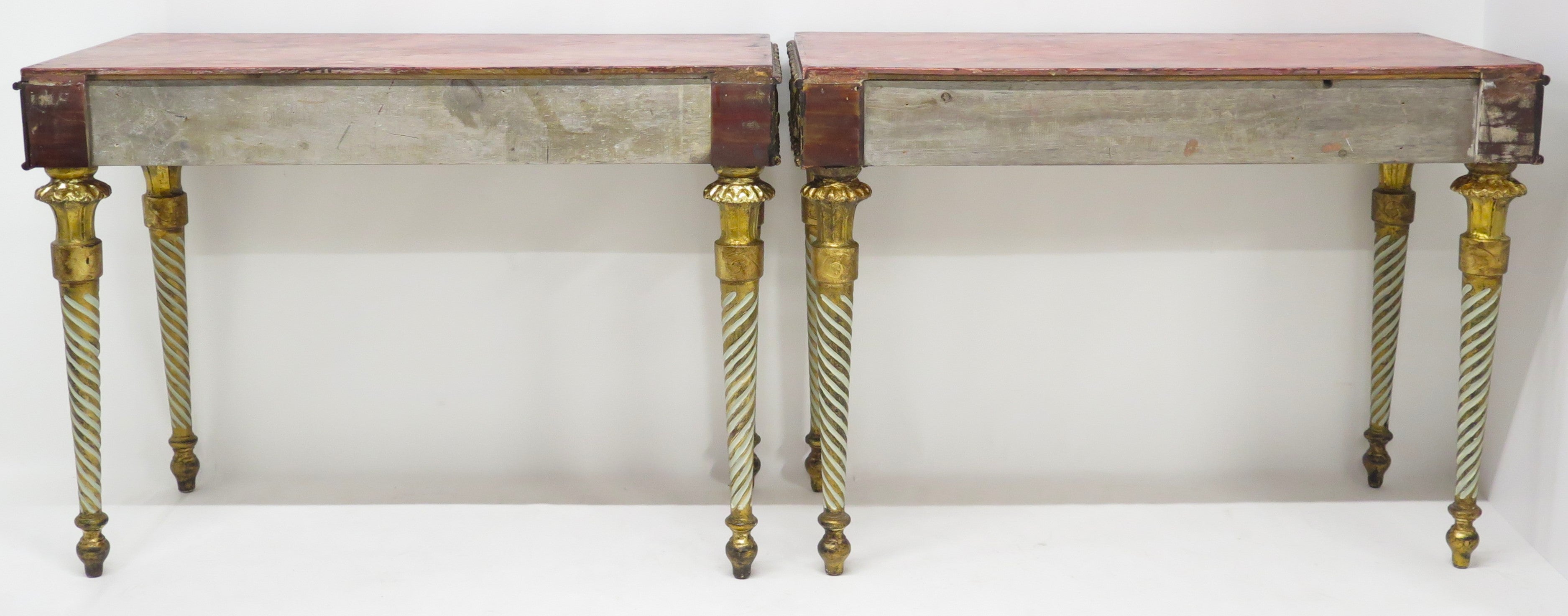 Neoclassic Style Painted Console Tables with Faux Marble Tops