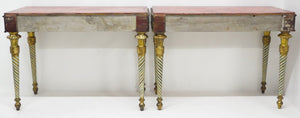 Neoclassic Style Painted Console Tables with Faux Marble Tops