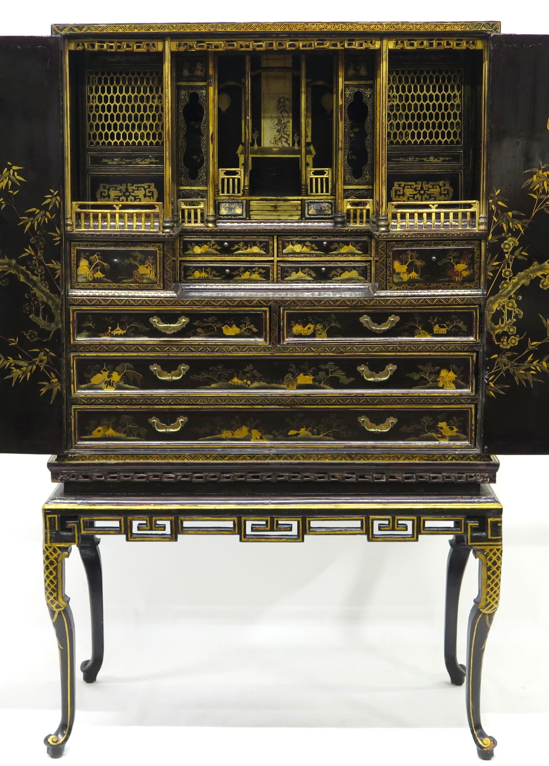 Late 18th Century Rectangular Chinese Export Lacquered Cabinet on Stand