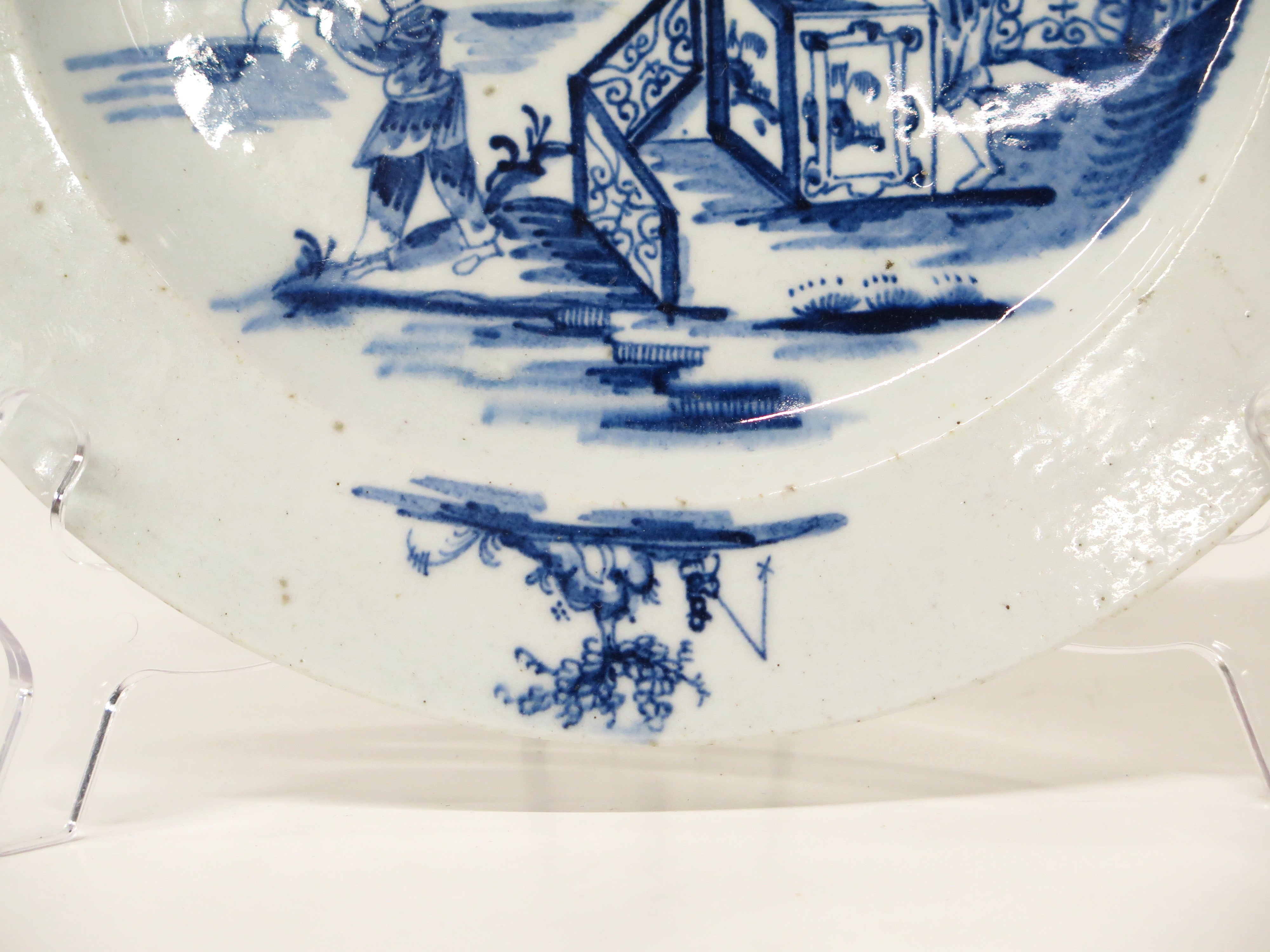 Pair of Blue and White Lowestoft Chinese-Style Plates, circa 1768-70