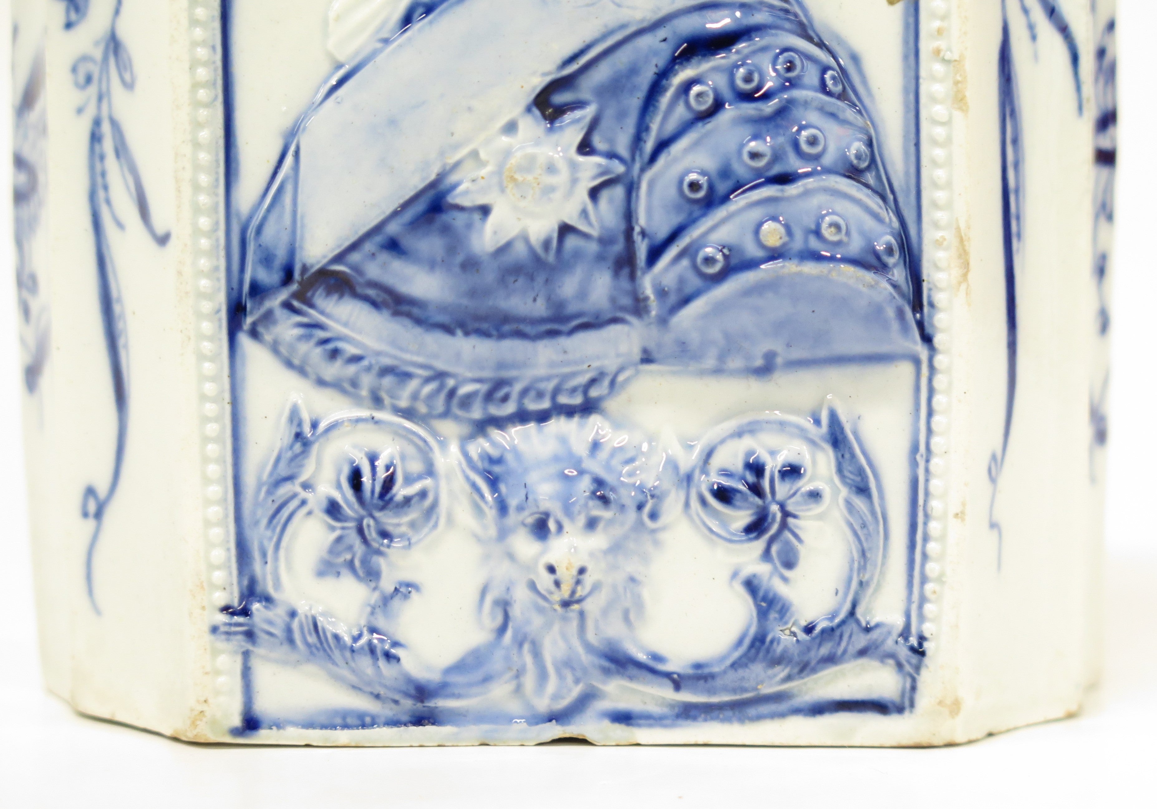 A Fine Pottery Painted Blue Pearlware Tea Canister with Profile of King George III