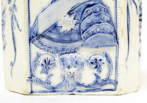 A Fine Pottery Painted Blue Pearlware Tea Canister with Profile of King George III