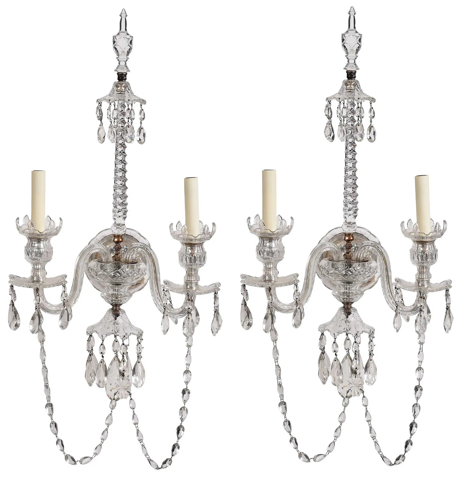 Georgian-Style Cut Crystal Two Light Sconces from Nesle Inc.