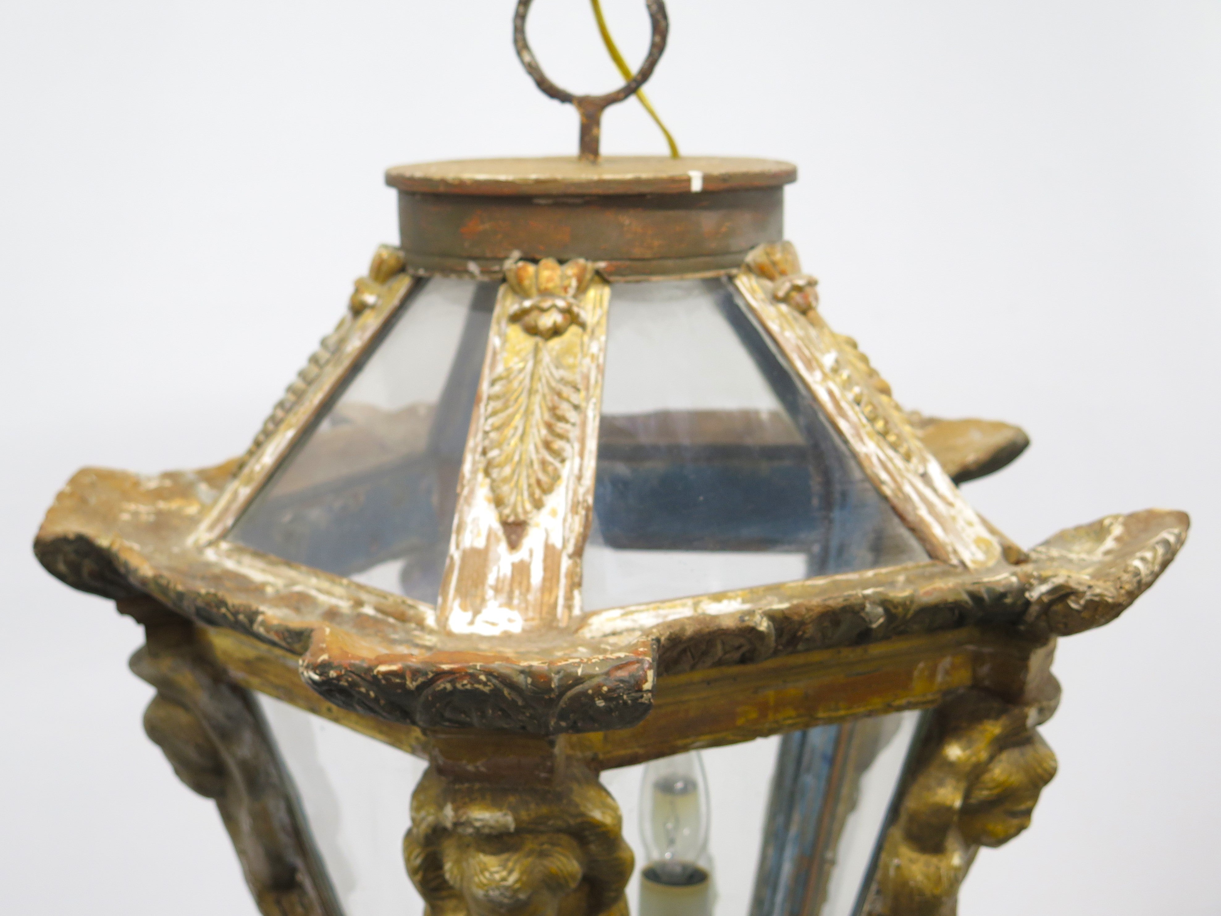 An Italian Gilt Wood Three Light Lantern