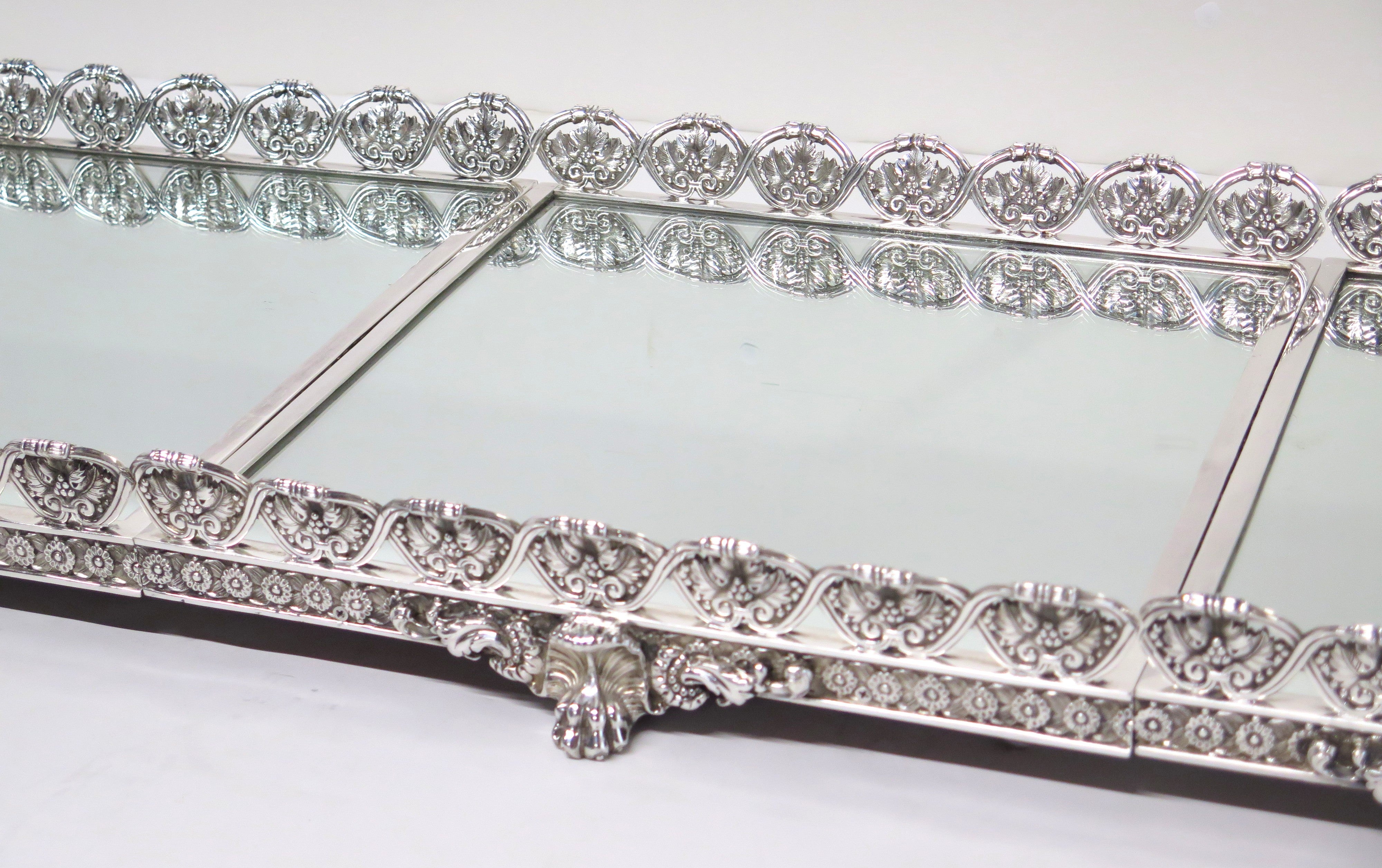 Monunental French Bronze Silver Plated Four Part Mirrored " Surout de Table "