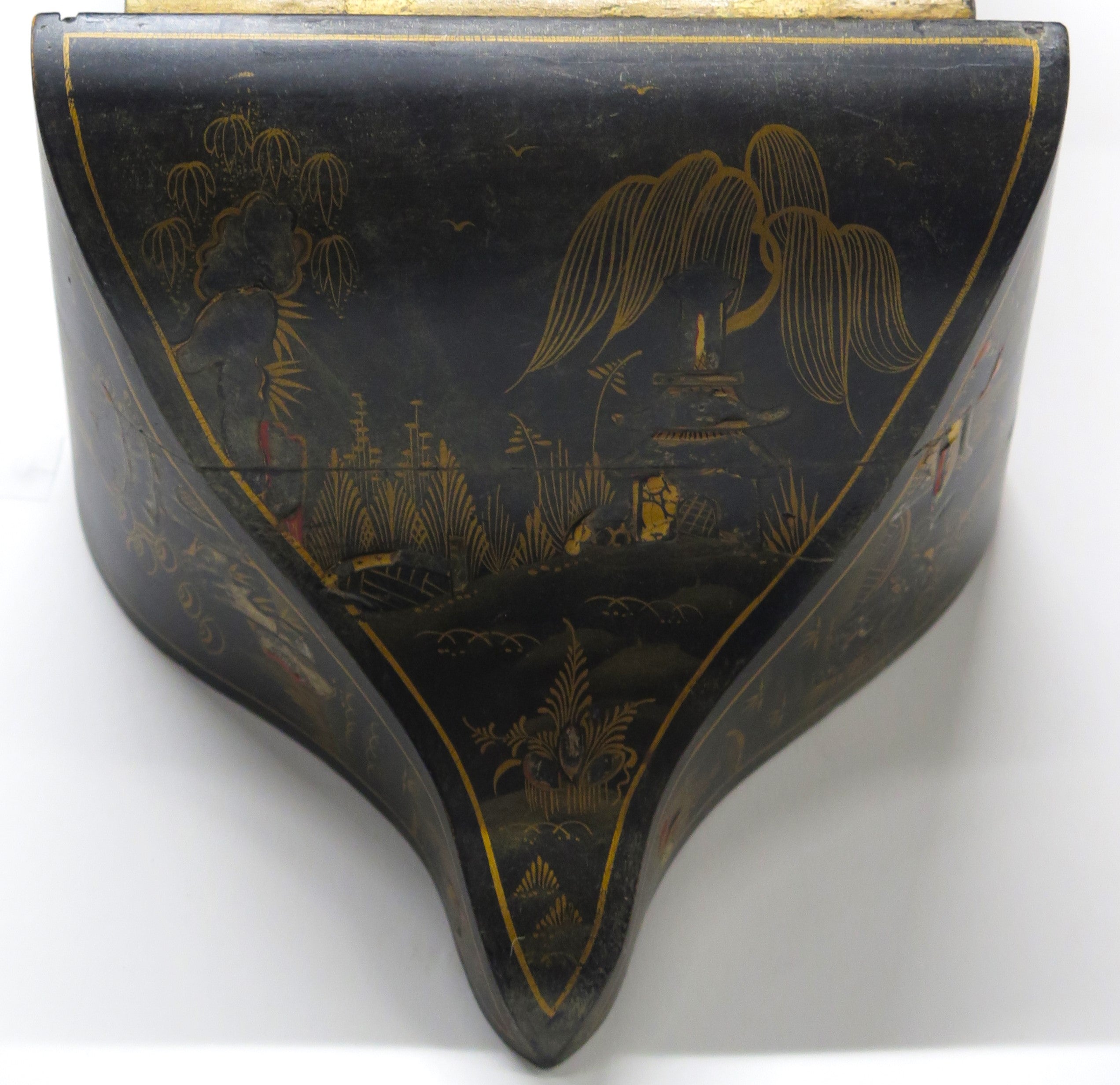 A Charming French Black Lacquer Chinoisorie Japanned Bracket Clock