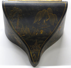 A Charming French Black Lacquer Chinoisorie Japanned Bracket Clock