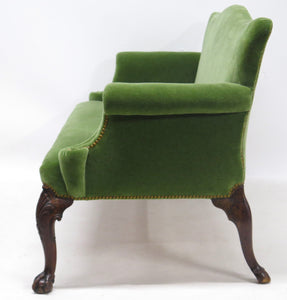 Early George II Settee, circa 1730s, in Moss Green Mohair Velvet