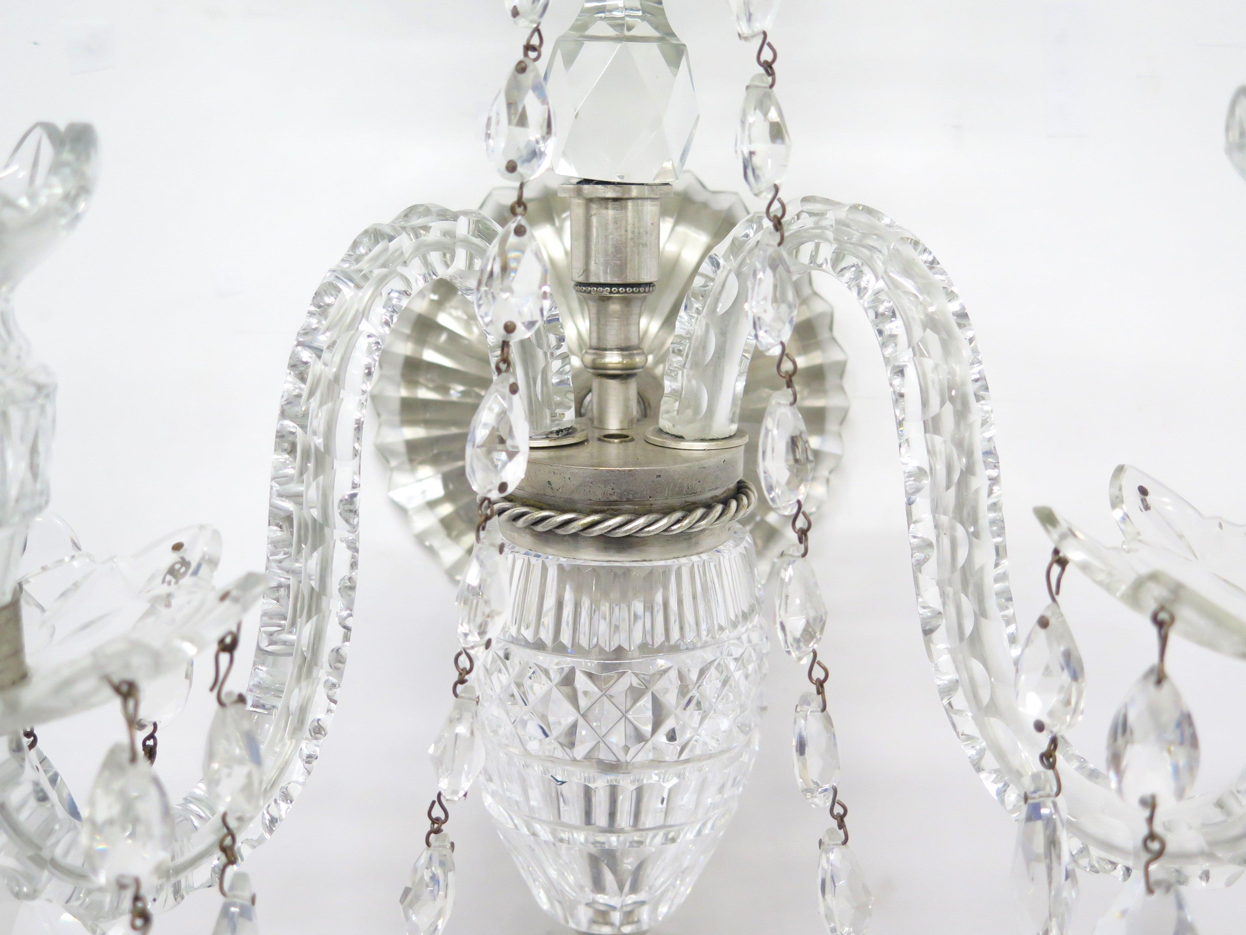 A Large Scale Pair of Georgian Design Two Light Crystal Sconces