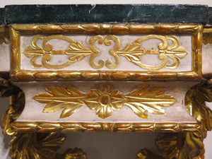 Pair of Carved Painted and Parcel Gilt Wall Brackets