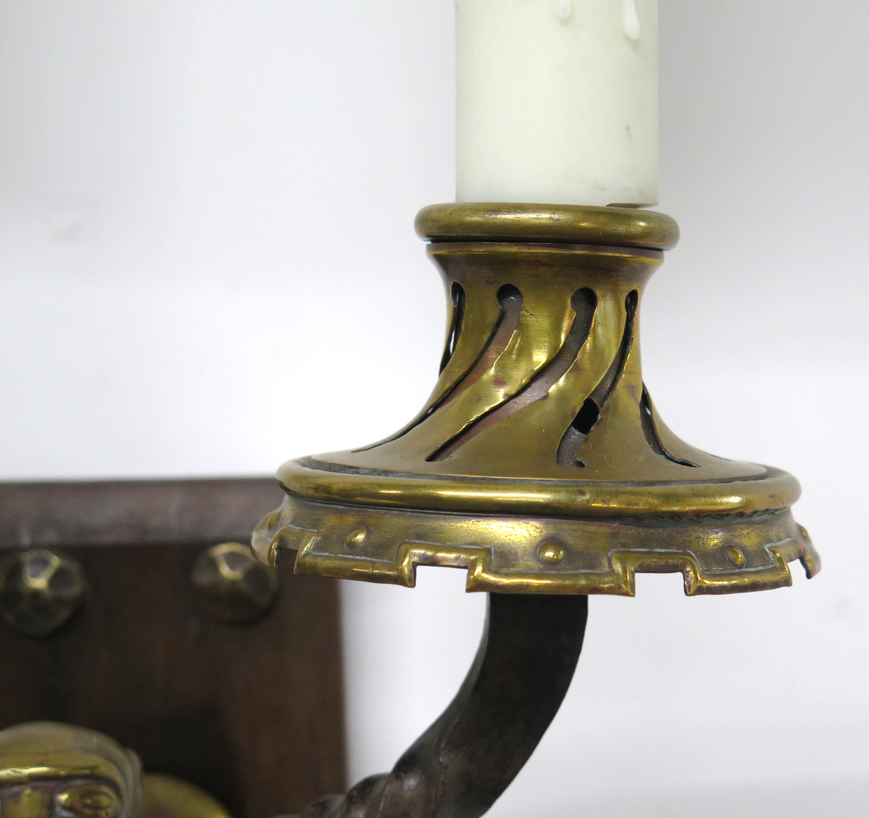 A Pair of Early 20th C. Hand Wrought Iron Two Light Sconces