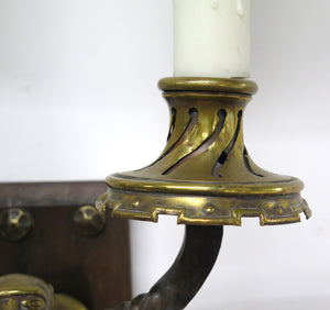 A Pair of Early 20th C. Hand Wrought Iron Two Light Sconces
