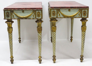 Neoclassic Style Painted Console Tables with Faux Marble Tops