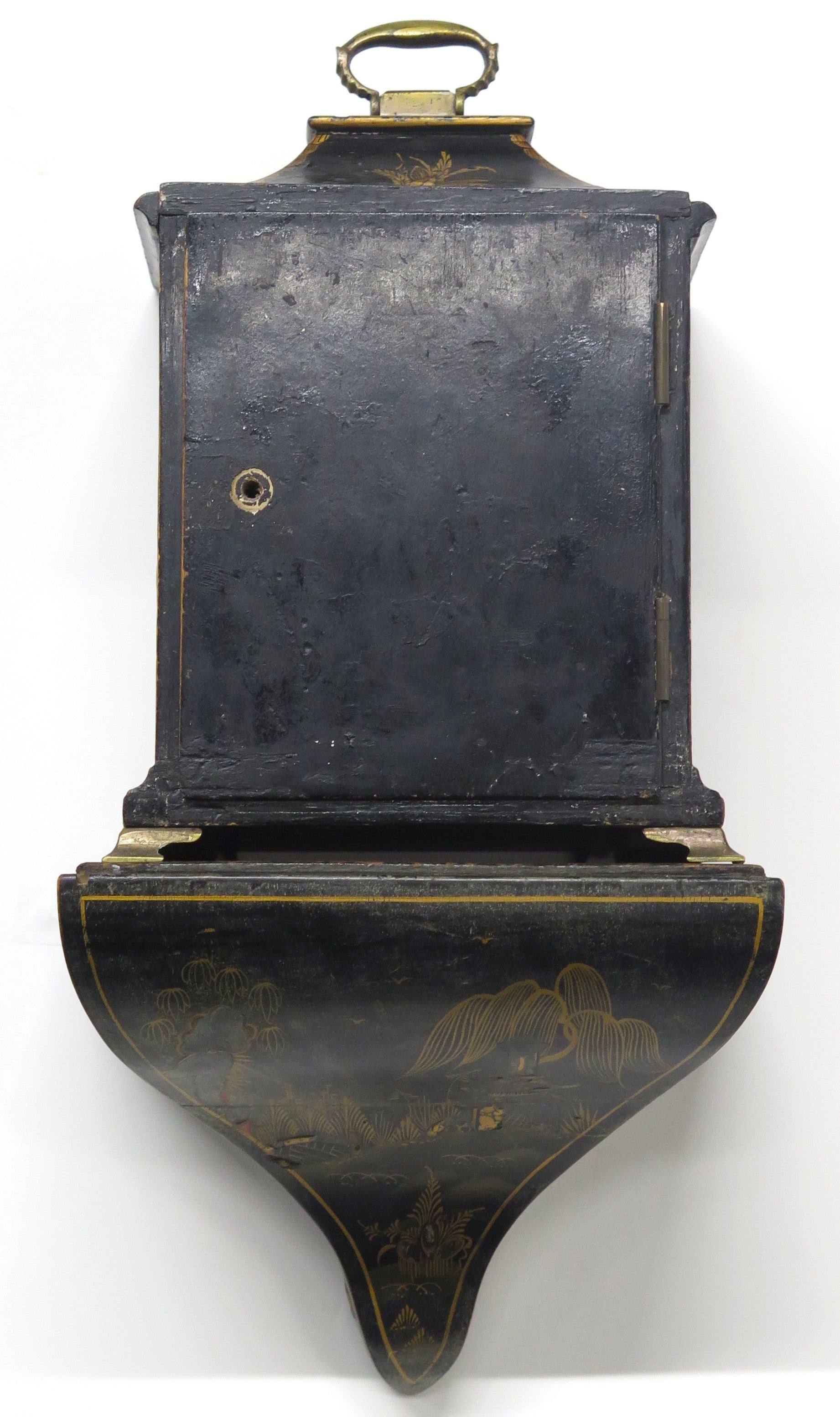 A Charming French Black Lacquer Chinoisorie Japanned Bracket Clock