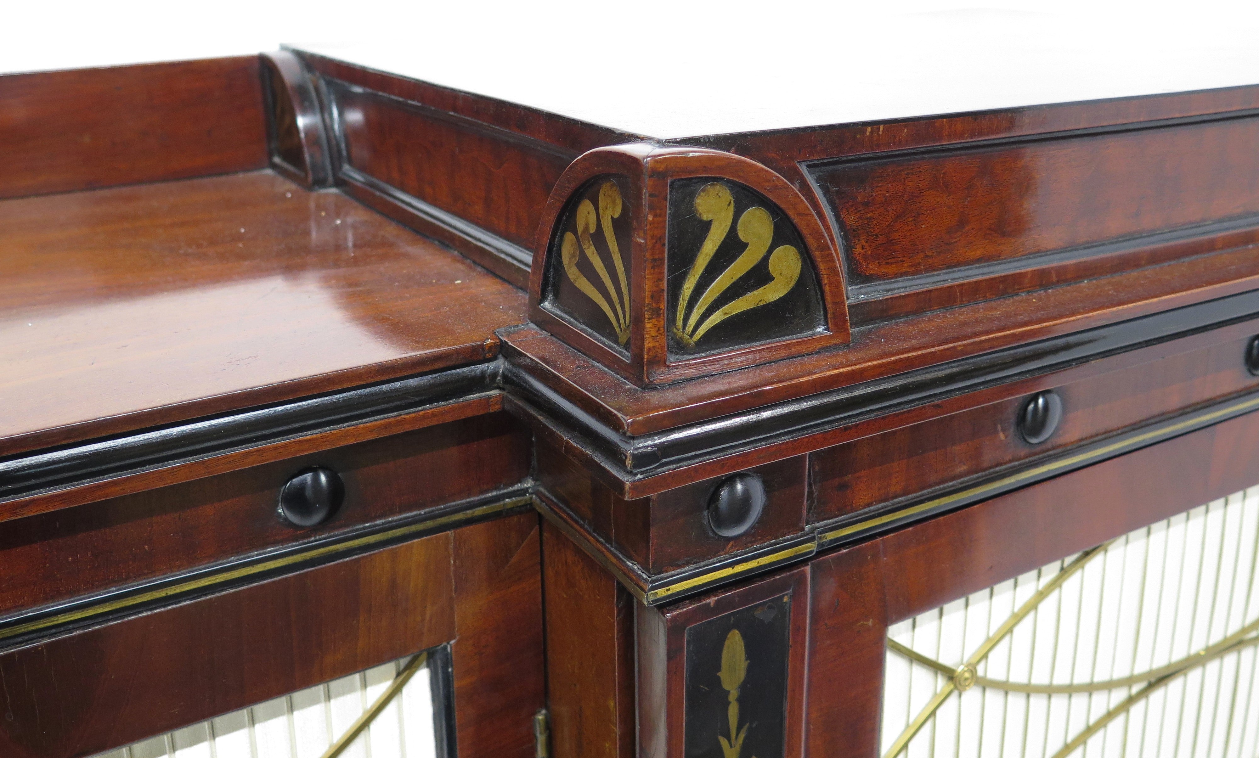 English Regency Brass Inlaid Mahogany and Ebony Cabinet