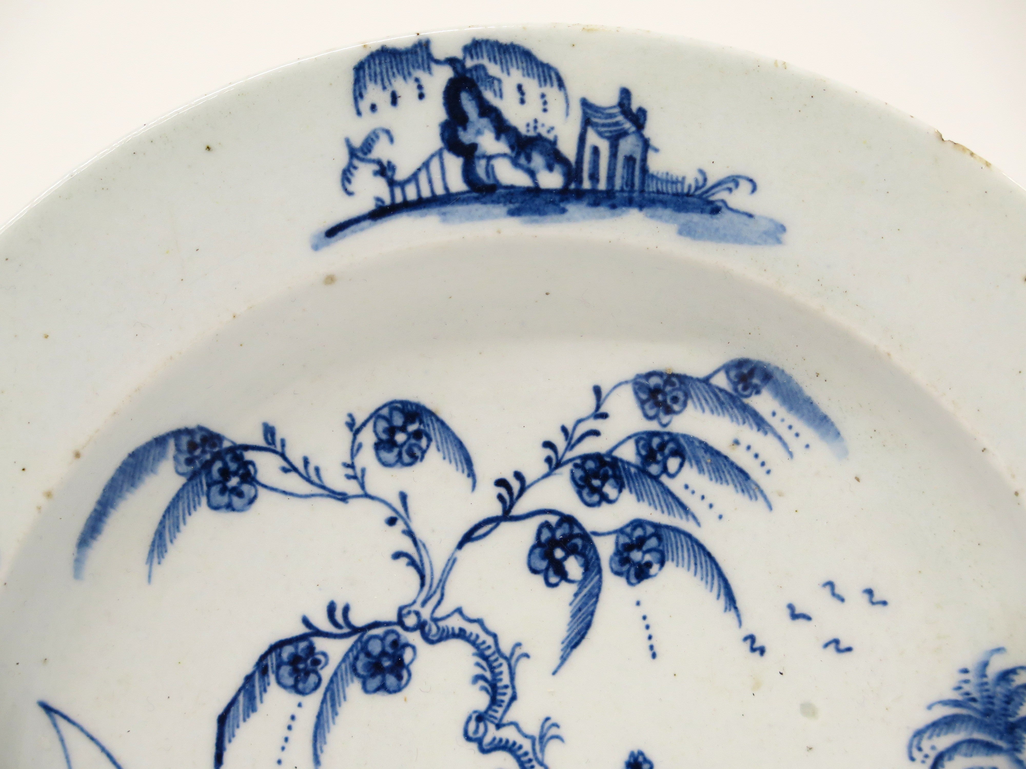 Pair of Blue and White Lowestoft Chinese-Style Plates, circa 1768-70