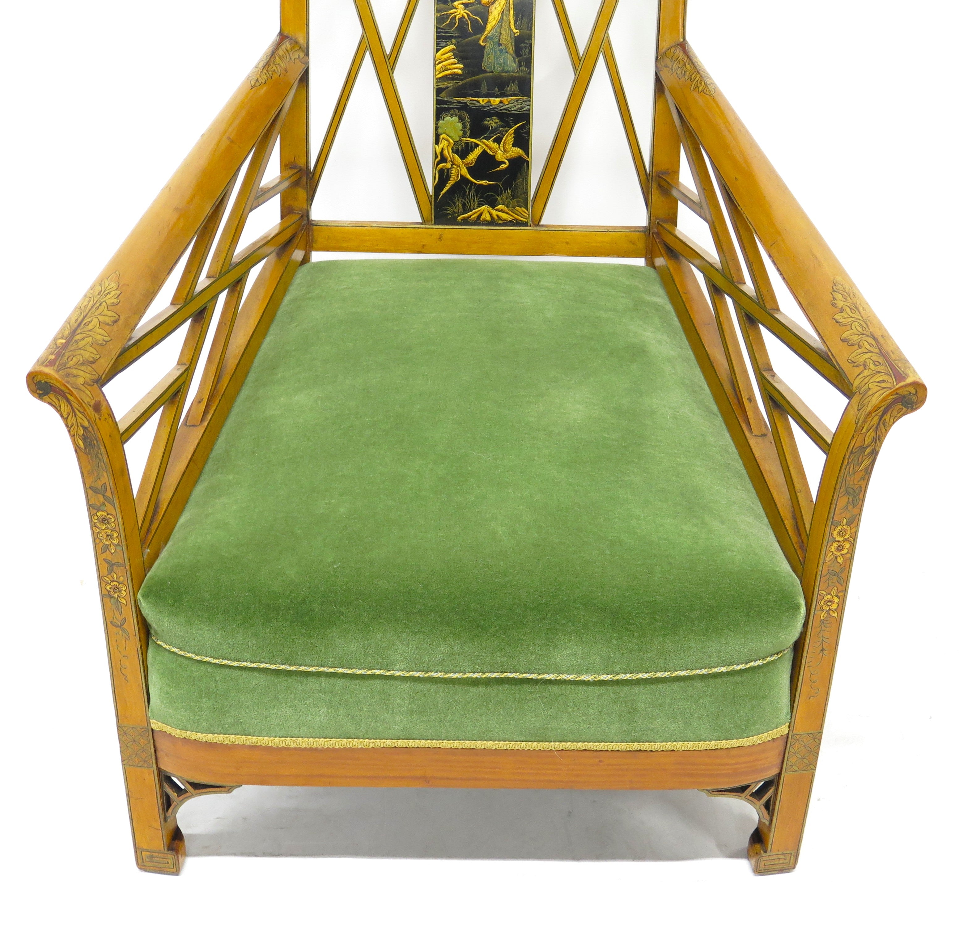 Pair of Satinwood Lounge Chairs in a Chinese-Chippendale-Style