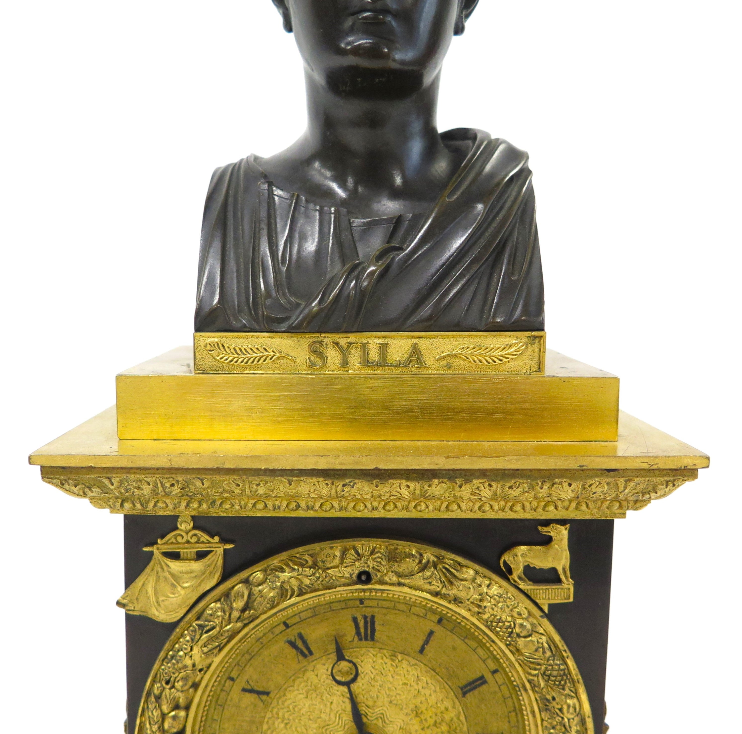 French Empire Patinated and Gilt Bronze Clock by Cleret