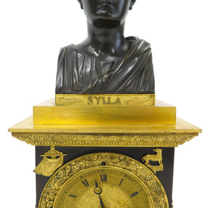 French Empire Patinated and Gilt Bronze Clock by Cleret