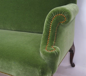 Early George II Settee, circa 1730s, in Moss Green Mohair Velvet