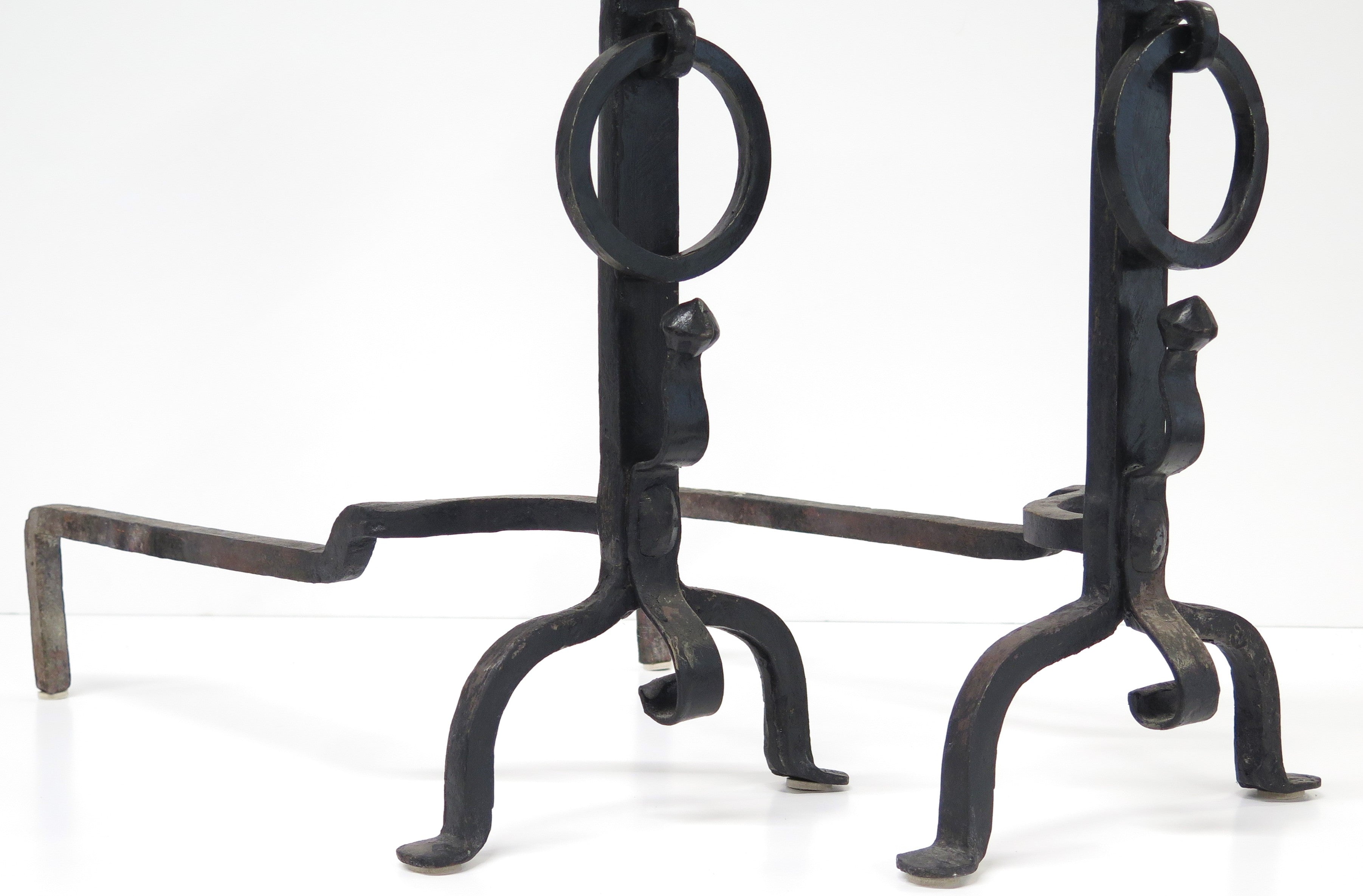 English Turn of the Century Brass and Iron Sunflower Andirons