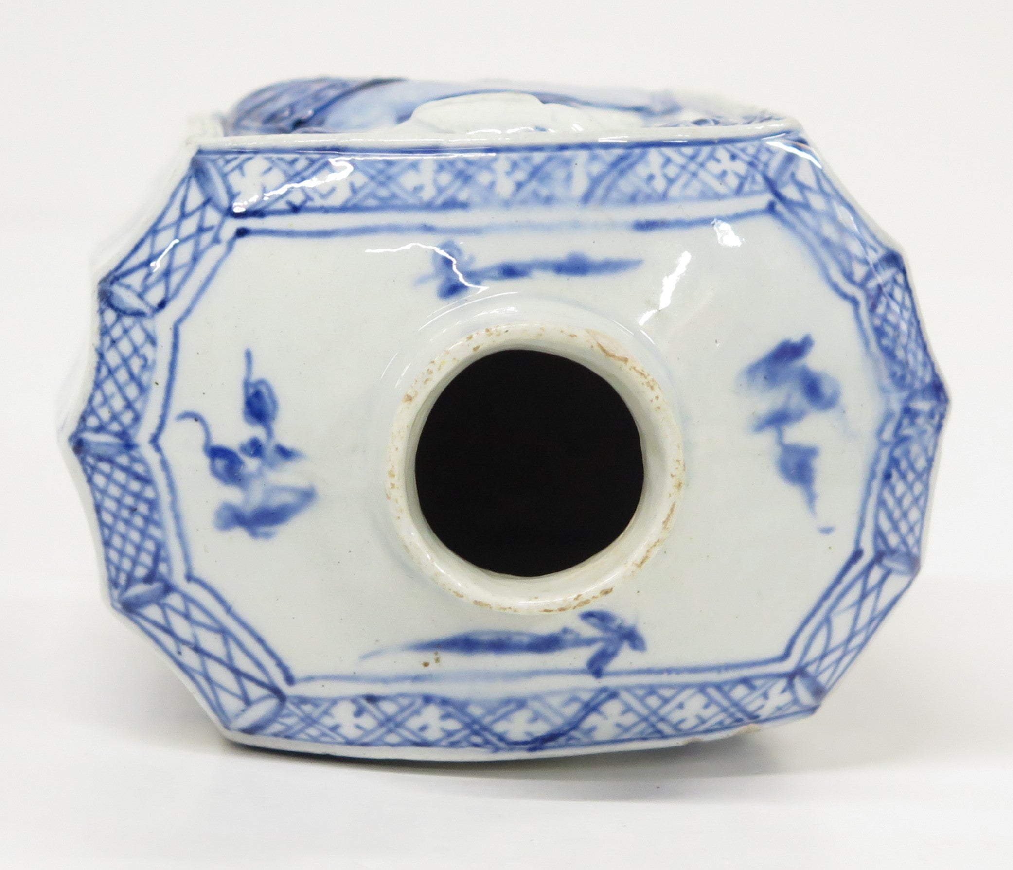 A Fine Pottery Painted Blue Pearlware Tea Canister with Profile of King George III