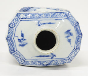 A Fine Pottery Painted Blue Pearlware Tea Canister with Profile of King George III